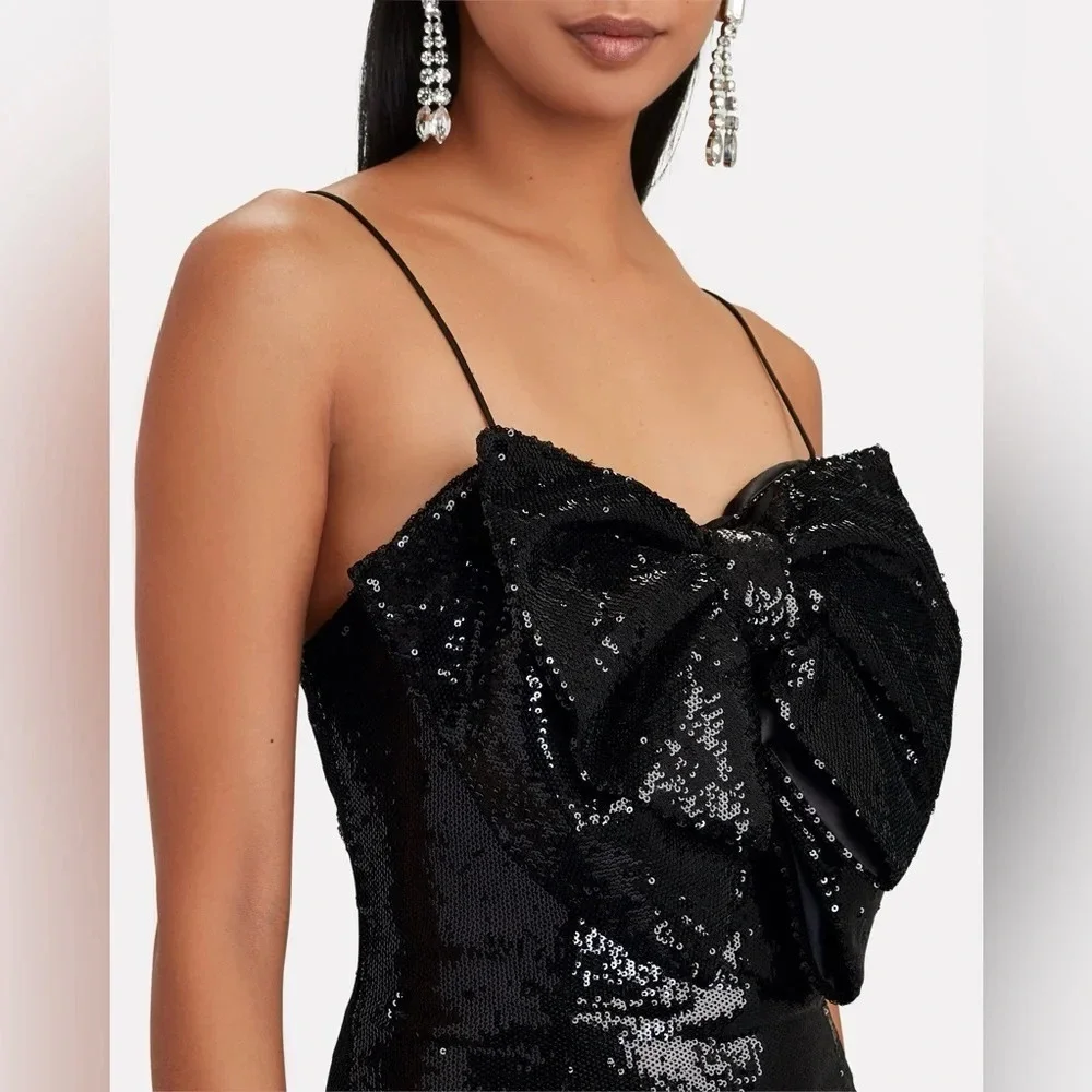 New! Ronny Kobo Lindsay Sequined Bow Mini Dress Black, 16648